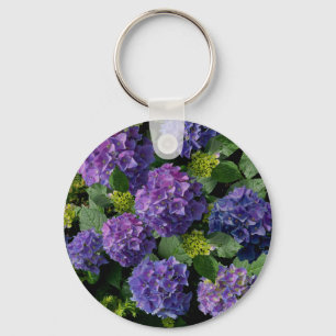 Llavero Elegante magenta púrpura azul verde hidrangea flor