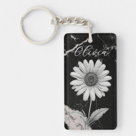Llavero Elegante marble negro daisy personalizado