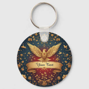 Llavero Elegante marco de fénix dorado con motivos florale