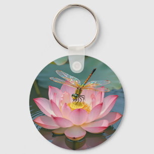 Llavero Elegante Marco de Libélula Rosa Art Nouveau