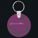 Llavero elegante moda simple moderna moda monograma púrpur<br><div class="desc">Este impresionante y sofisticado diseño presenta su monograma en un gris de acero,  sobre un sólido fondo de ciruela. Elegante y sobria,  en una presentación contemporánea,  este diseño es el regalo perfecto para una mujer elegante.</div>