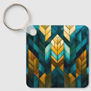 Llavero Elegante Moderno Abstracto Geométrico Dorado Turqu