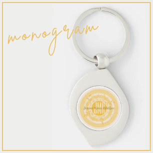 LLAVERO ELEGANTE MONOGRAM AMARILLO ORO CREMA FLORES PERSON