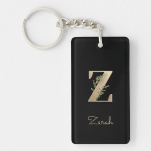 Llavero Elegante Monograma Botánico Carta de Oro Z