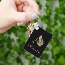 Elegante Monograma Botánico Gold Letra A Keychain