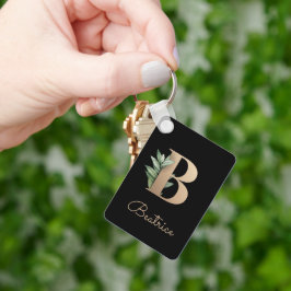 Llavero Elegante Monograma Botánico Gold Letra B Keychain