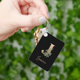 Llavero Elegante Monograma Botánico Gold Letra J Keychain
