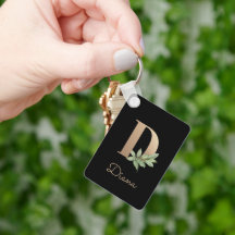 Elegante Monograma Botánico Gold Letter D Keychain