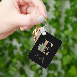 Llavero Elegante Monograma Botánico Gold Letter E Keychain
