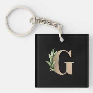 Llavero Elegante Monograma Botánico Letra Gold G