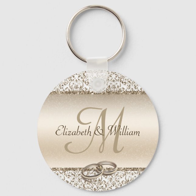 Llavero Elegante Monograma Champagne Wedding Favor (Anverso)