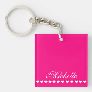 Llavero Elegante Monograma Corazón Blanco Brillante Rosa