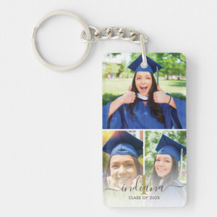 Llavero Elegante Monograma de 3 Fotos Personalizado Gradua
