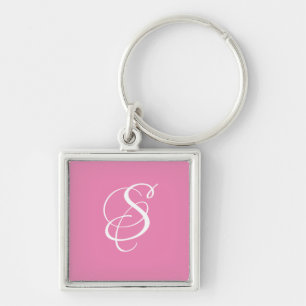 Llavero Elegante Monograma de Letra Script de Moda/ Rosa