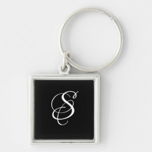 Llavero Elegante Monograma de Letra Script DIY/ Negro