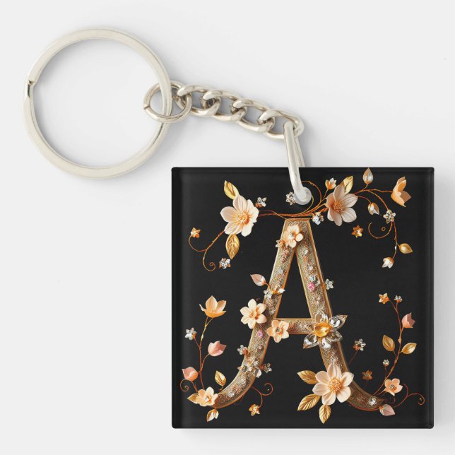 Llavero Elegante Monograma Floral A con diseño intrincado (Frente)