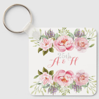 Llavero Elegante Monograma Floral Rosa 25º regalo Boda