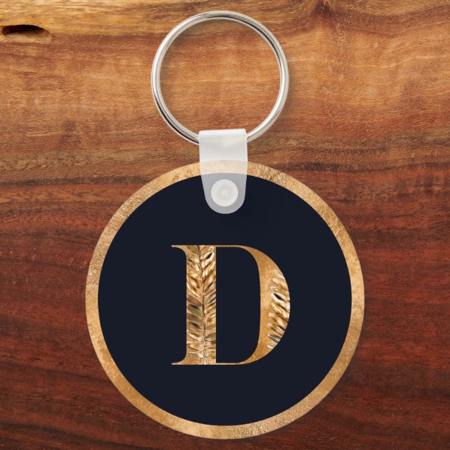 Llavero Elegante Monograma mínimo de oro y negro personali (Anverso)