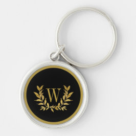 Llavero Elegante Monograma Moderno Chic de Oro Negro