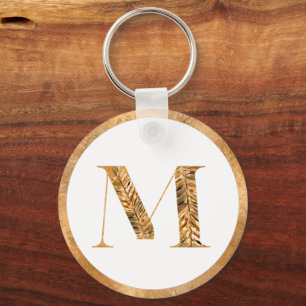 Llavero Elegante Monograma Personalizado Blanco y Oro