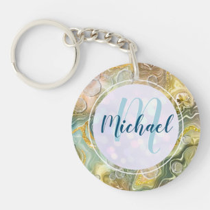 Llavero Elegante Monograma Resumen inicial Mármol de oro