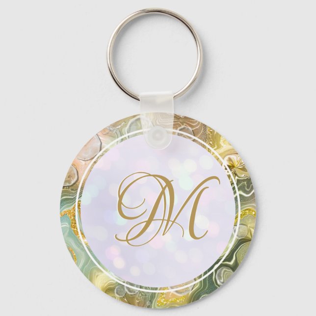 Llavero Elegante Monograma Resumen inicial Mármol de oro (Anverso)
