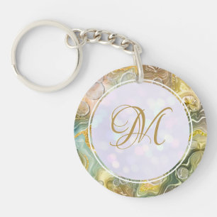 Llavero Elegante Monograma Resumen inicial Mármol de oro