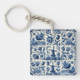 Llavero Elegante mosaico Delft azul y blanco
