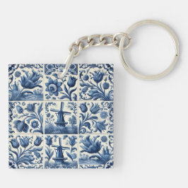 Llavero Elegante mosaico Delft azul y blanco