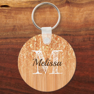 Llavero Elegante naranja brillante de madera de bambú con 