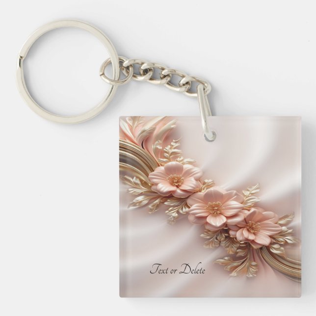 Llavero Elegante Naranja Peach Floral Keychain (Frente)