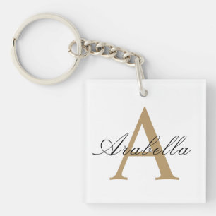 Llavero Elegante nombre de monograma personalizado de oro 
