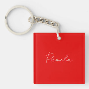 Llavero Elegante Nombre Minimalista Clásico Cálido Rojo