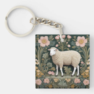 Llavero Elegante oveja blanca William Morris inspirado