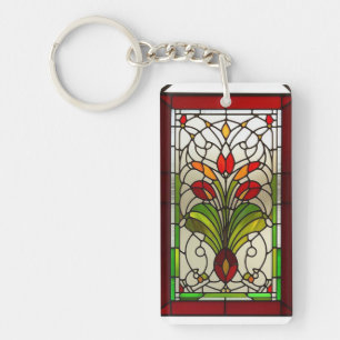 Llavero Elegante Panel de Vidrio Pintado con Flor Vibrante