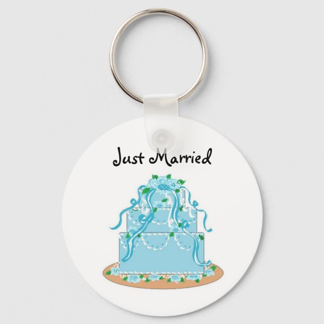 Llavero Elegante pastel de Boda azul - recién casado (Anverso)