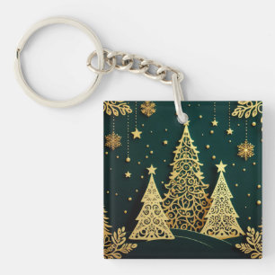 Llavero Elegante patrón de árbol de Navidad dorado