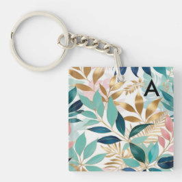 Llavero Elegante patrón de hojas monogramado con estilo