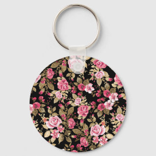 Llavero Elegante patrón de oro floral primaveral