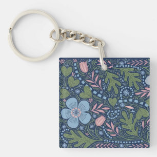 Llavero Elegante patrón floral de arte popular botánico vi
