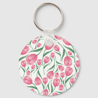 Llavero Elegante patrón floral de tulipanes rosados