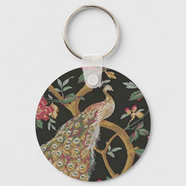 Llavero Elegante Peacock En La Cadena De La Llave Negra (Anverso)
