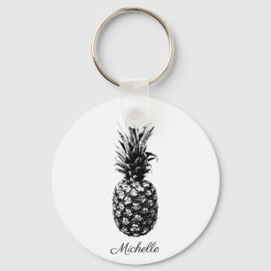 Llavero Elegante Personalizado de piña tropical en blanco