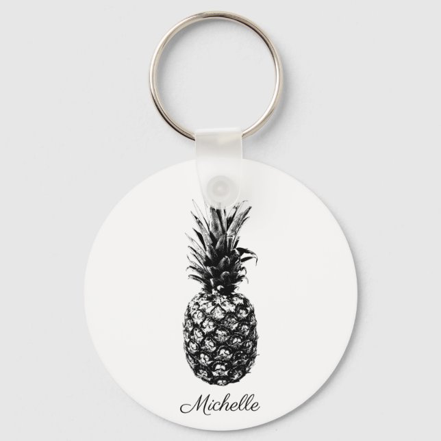 Llavero Elegante Personalizado de piña tropical en blanco  (Anverso)