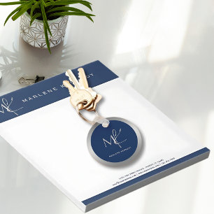 Llavero Elegante Personalizado Monograma Plateado Empleado