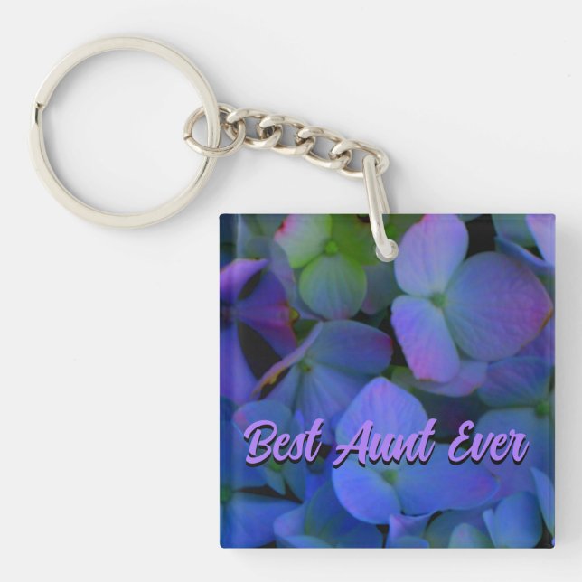 Llavero Elegante polvoriento azul violeta floral (Frente)