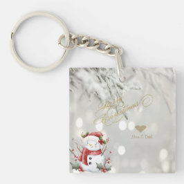 Llavero Elegante Purpurina de oro Corazón Snowman