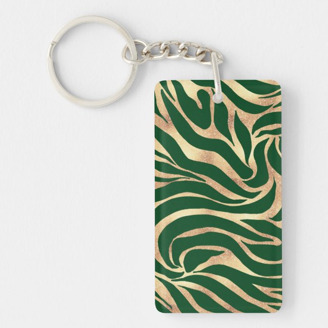 Llavero Elegante Purpurina dorado Zebra Green Animal Print (Frente)
