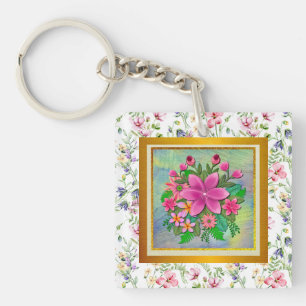 Llavero Elegante ramo botánico de flores de acuarela de pr