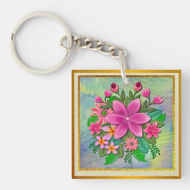 Llavero Elegante ramo botánico de flores de acuarela de pr (Frente)